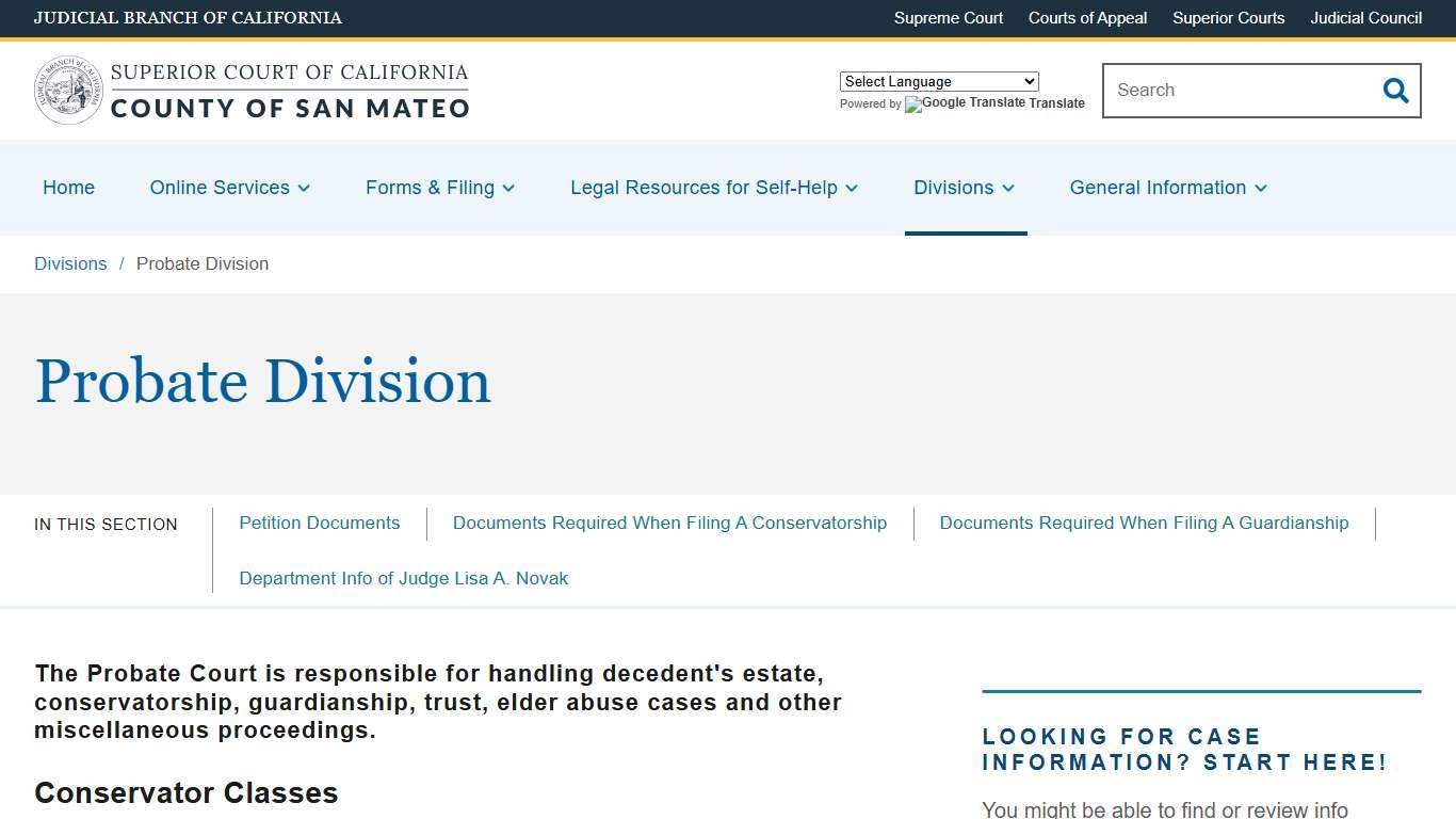 Probate Division Superior Court of California County of San Mateo