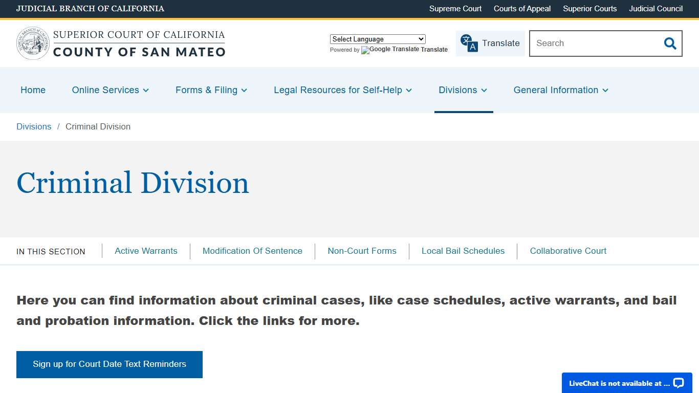 Criminal Division Superior Court of California County of San Mateo